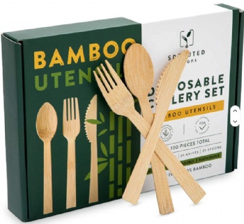 100pcs Luxury Biodegradable Compostable Bamboo Cutlery Fork Spoon Knife Set